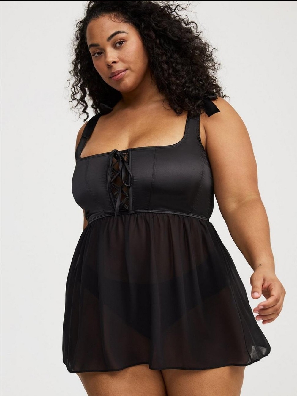 Torrid Black Bustier Lace-Up Babydoll Lingerie Size 2 18/20